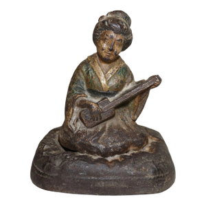 Rare Antique Hubley Cast Iron Japanese Girl Instrument Heavy Figural Doorstop