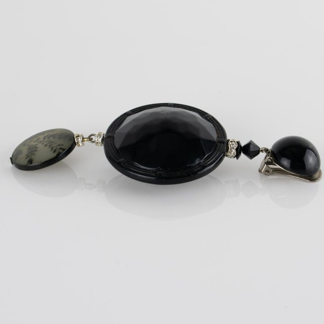 Plastic Angela Caputi Black and Gray Floral Clip Earrings For Sale - Image 7 of 8