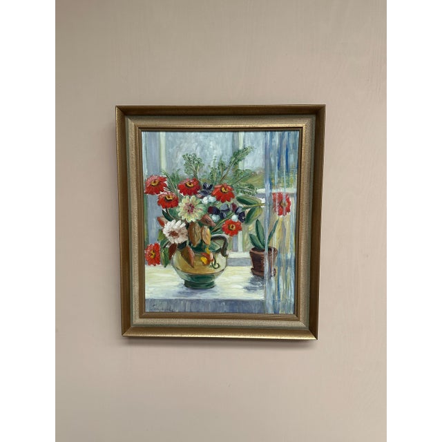Mid-Century Modern Gerda Tougaard, Flower Still Life, 1960s, Oil on Panel, Framed For Sale - Image 3 of 18