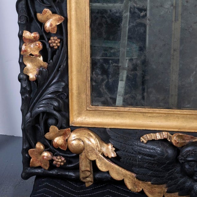 Gilded and ebonized oak Baroque mirror For Sale - Image 9 of 11