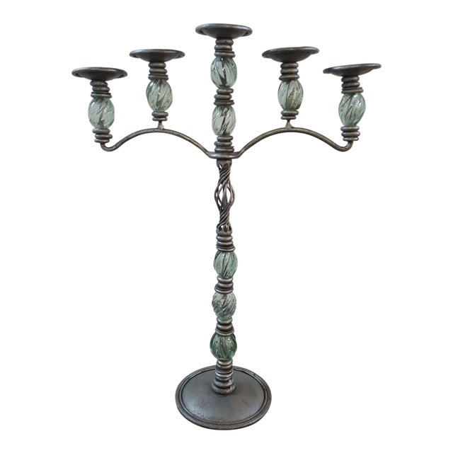 Modern Sarreid Metal and Crystal Candelabra For Sale