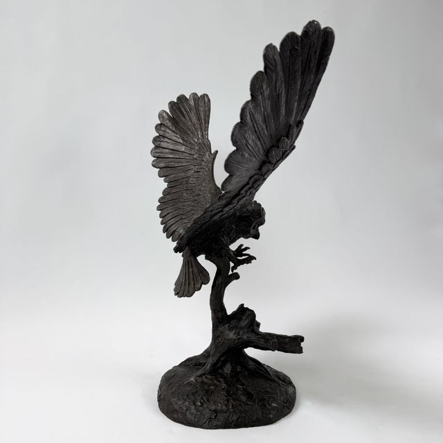 Ebony Large Bronze Flying Owl Sculpture – Dramatic Wingspan, Hand-Cast Wildlife Art, 20” H For Sale - Image 8 of 10