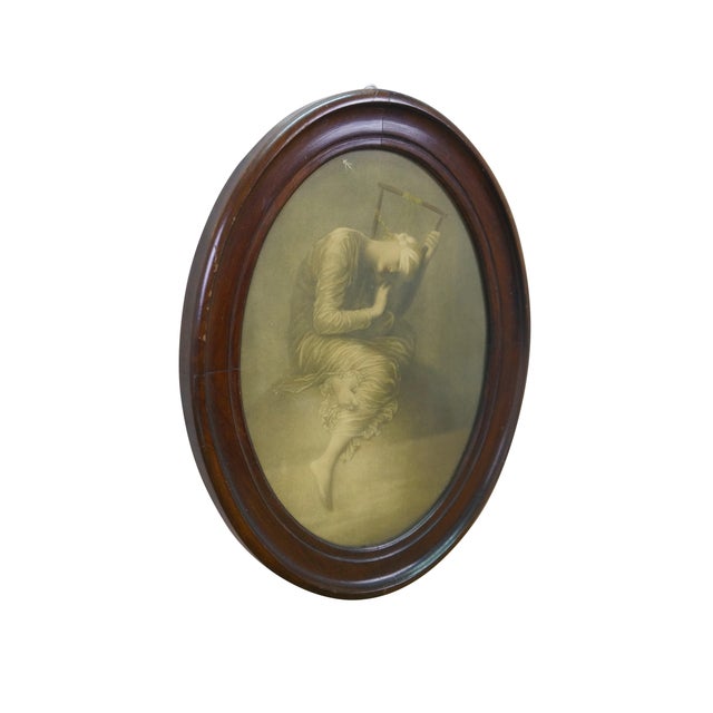 Victorian Antique Mahogany Oval George Frederic Watts Hope Portrait Lithograph Print 15" For Sale - Image 3 of 9