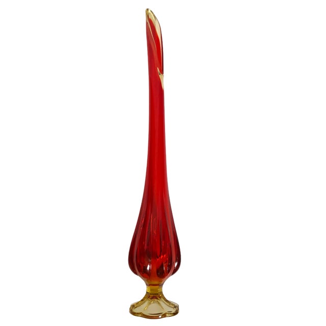 Mid-Century Modern Late 20th Century Amberina Red & Yellow Art Glass Pedestal Vase For Sale - Image 3 of 11