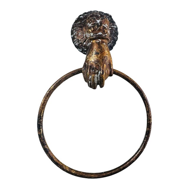 Vintage Hand Holding Towel Bar in Brass & Verdigris For Sale