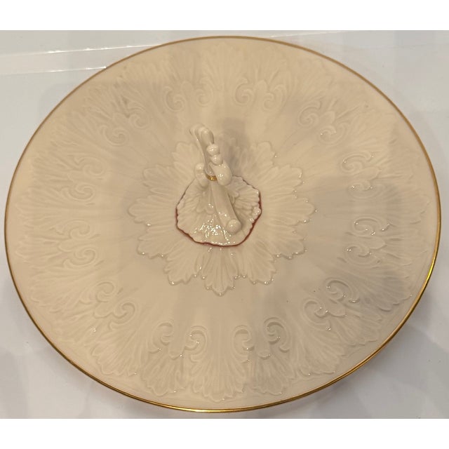 Traditional Vintage Lenox Ivory China Handled Serving Plate, Gold Trim, Embossed Pattern, Made in Usa For Sale - Image 3 of 5
