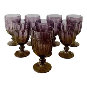 Set of 8 Libbey Glass Company Gibralter Amethyst Water Goblets