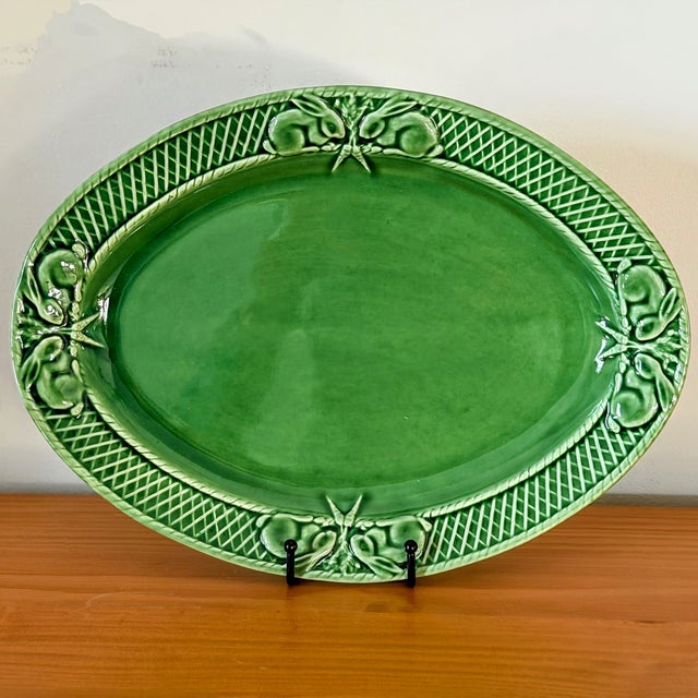 Cabin Bordallo Pinheiro 'Rabbit Green' Serving Platter | Portugal Art Pottery For Sale - Image 3 of 8