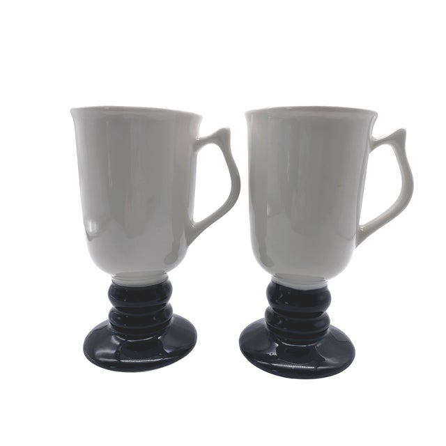 Vintage Hall Black And White Pottery Footed Pedestal Irish Coffee Mugs A Pair Chairish