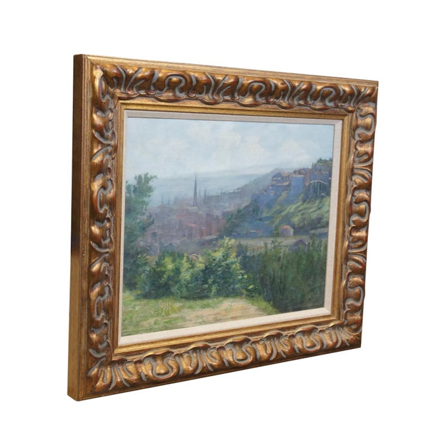 Traditional Mid 20th Century Vintage European Country Landscape Cityscape Oil Painting on Canvas, Framed For Sale - Image 3 of 11