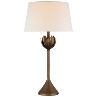 Julie Neill for Visual Comfort Signature Alberto Large Table Lamp in Antique Bronze Leaf with Linen Shade For Sale
