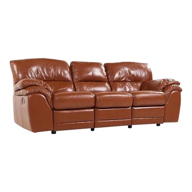 Natuzzi Style Brown Leather Modular Reclining Sofa For Sale