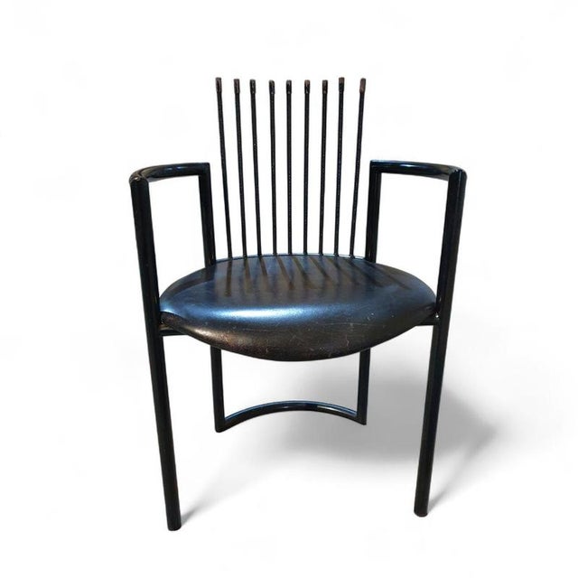 Avantgarde Chair with Leather Seat, Italy, 1980s For Sale - Image 4 of 8