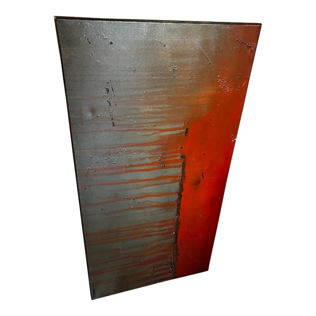 Turquoise and Orange Abstract Painting on Canvas For Sale