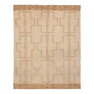 10x14Ft. Natural Cream Jute Taureg Inspired Soumek Jute Wool Hand Woven Rug For Sale
