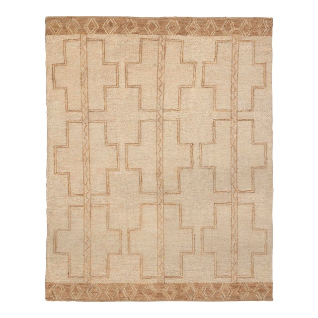10x14Ft. Natural Cream Jute Taureg Inspired Soumek Jute Wool Hand Woven Rug For Sale