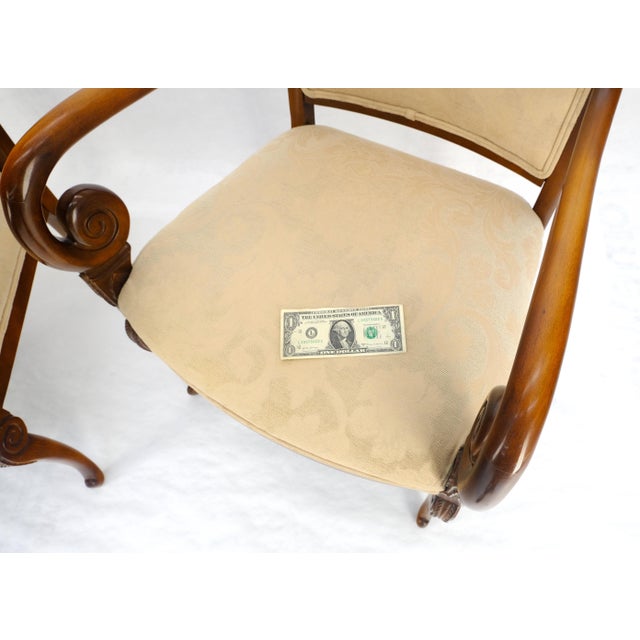 Wood Pair of Regency Style Carved Open Arm Fireside Lounge Chairs For Sale - Image 7 of 12