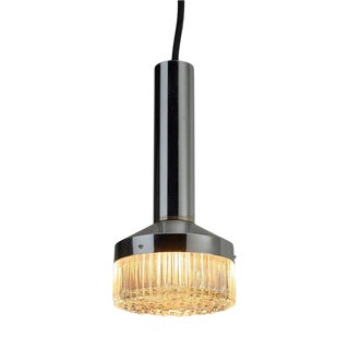 Chrome Tube Pendant Light with Textured Glass Lens, 1970s For Sale