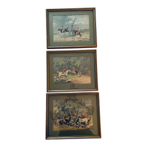 Antique Prints English Fox Hunting Scenes Set of Three