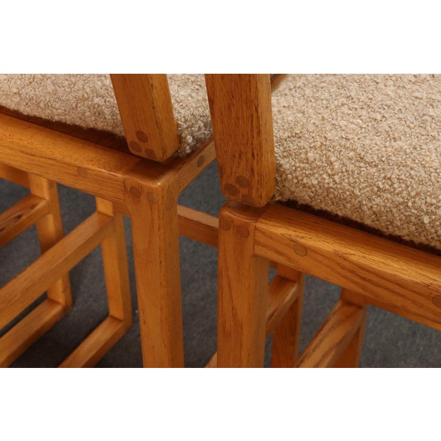 Set of Four Vintage Postmodern Swiveling Bar Stools in Oak and Tawny Bouclé For Sale - Image 18 of 18