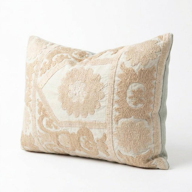 Mid-Century Modern Hand Embroidered Suzani Lumbar Pillow Cover 16'' X 22'' For Sale - Image 3 of 5