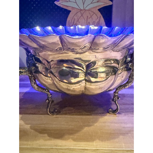 1950s Taxco Mexican 925 Sterling Silver Centerpiece Ortega Footed Bowl 636 Grams With Figural Handles For Sale - Image 12 of 14