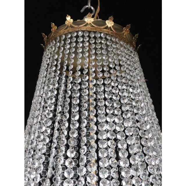 Mid 20th Century Large Scale Empire Crystal & Brass Basket Chandelier For Sale - Image 10 of 15