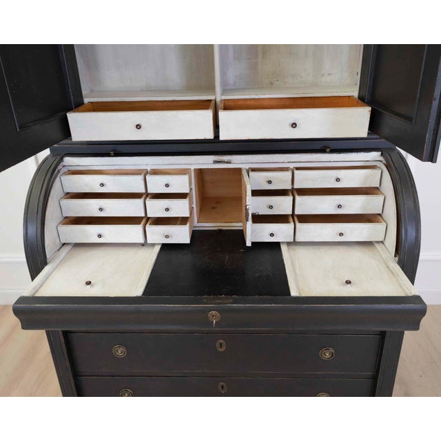Wood Mid 20th Century Swedish Gustavian Style Roll Top Secretary Cabinet For Sale - Image 7 of 11