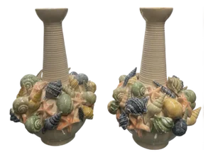 Pair of Exuberant Italian Coastal Ceramic Shell Vases