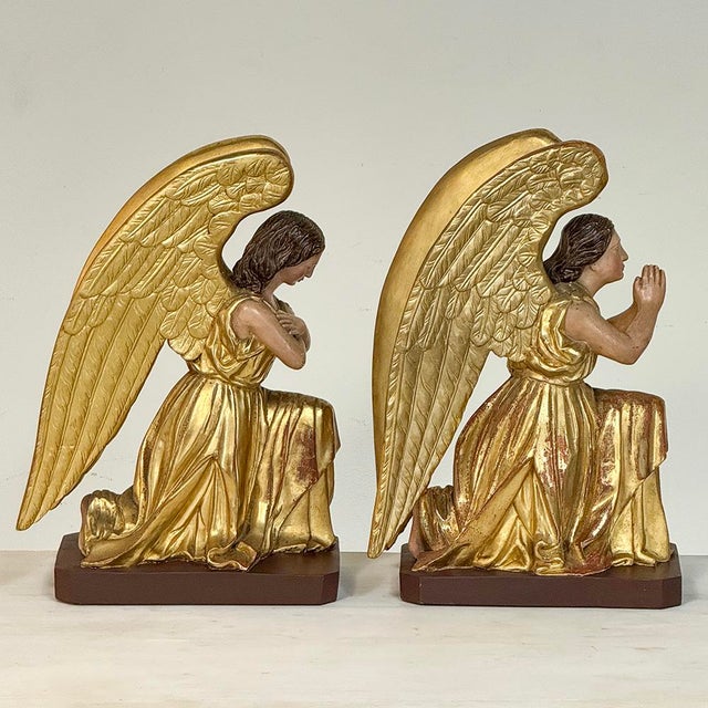 Late 18th Century Pair 18th Century Hand-Carved Polychromed Wood Angels For Sale - Image 5 of 17