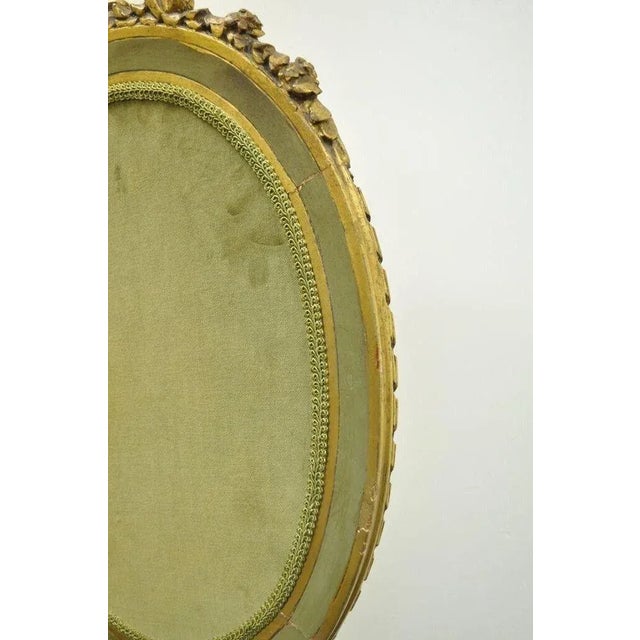 Green Antique French Louis XVI XV Style Carved Giltwood Green Oval Fireplace Screen For Sale - Image 8 of 10