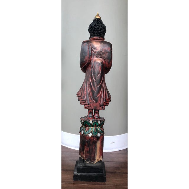 Set of Six Antique Burmese Mandalay-Style Lacquered Wood Buddhist Temple Figures For Sale - Image 12 of 13
