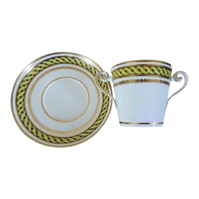 18th Century English Porcelain Two Handled Cup & Saucer Plate - A Pair For Sale