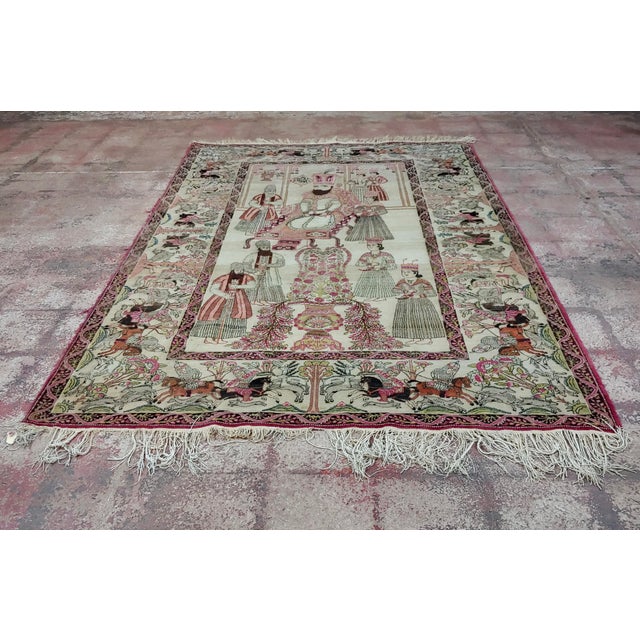 19th Century Exquisite Persian Silk Kerman "Nader Shah" Pictorial Rug For Sale - Image 11 of 11