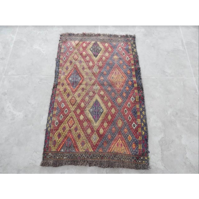 Burnt Orange Small Turkish Cicim Rug With Geometrical Design 1′8″ × 2′8″ For Sale - Image 8 of 8