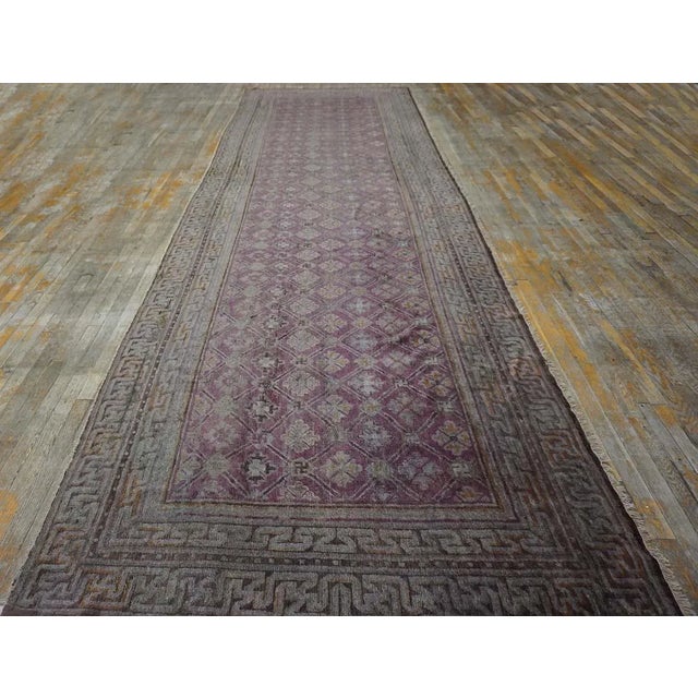 1900s Antique Large Chinese Diamond Grid Purple Baotou Knotted Runner Rug For Sale - Image 9 of 12