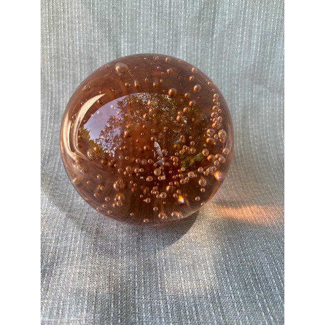 Amber Vintage Controlled Bubble Amber Glass Paper Weight For Sale - Image 8 of 13