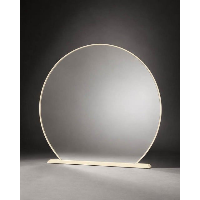 Large Cream Framed Round Mirror With Sculptural Base, 45” X 40” For Sale - Image 4 of 4
