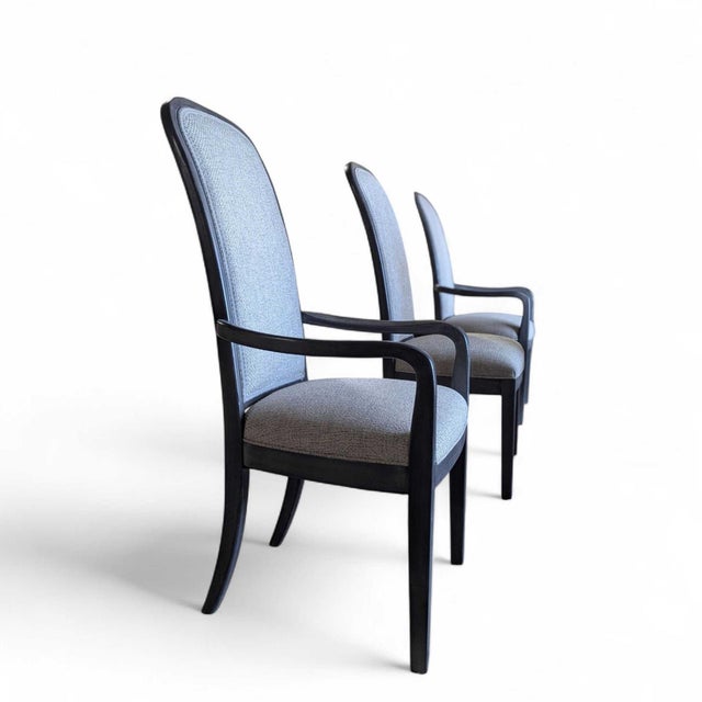 Late 20th Century Late 20th Century Set of Six Reupholstered Grey Wood Dining Chairs For Sale - Image 5 of 18
