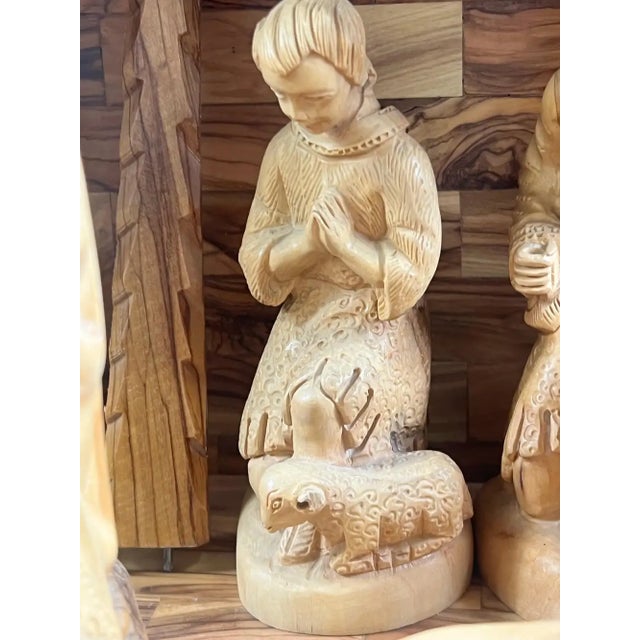 Religious Hand Carved Olive Wood Nativity Set With Stable, Holy Family, Wise Men For Sale - Image 13 of 18