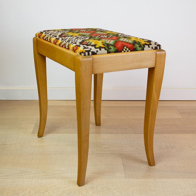 Wood Vintage French Stool with Original Gobelin Upholstery, 1970s For Sale - Image 7 of 7
