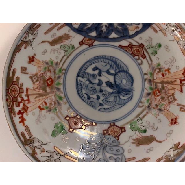 Antique Colored Japanese Plates - 6 - Blue & White, Burgundy, Light Green and Gold For Sale - Image 10 of 18