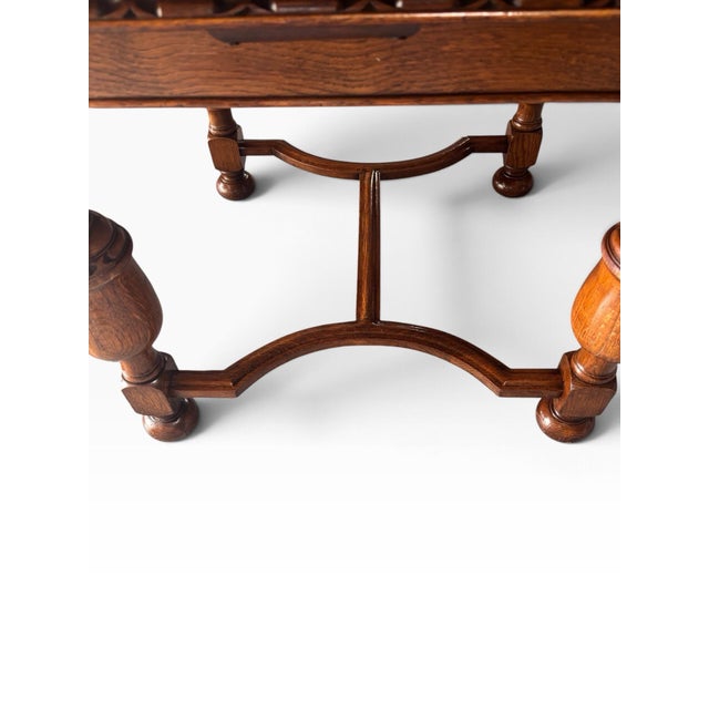 Wood 1925 Ornate Jacobean / Elizabethan Revival Period Draw Leaf Table - Beautiful Solid Quarter Sawn Oak For Sale - Image 7 of 12