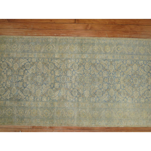 Antique Zabihi Collection Narrow Pale Blue Gold Persian Tabriz Runner - 2'4" x 13'9" For Sale - Image 4 of 9