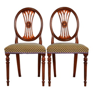 Hepplewhite Carved Mahogany Side Chairs or Dining Chairs by Bevan Funnell, Pair For Sale