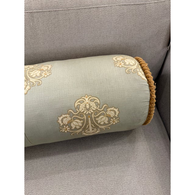 Traditional Bespoke Embroidered Damask Long Bolster Pillow For Sale - Image 3 of 12