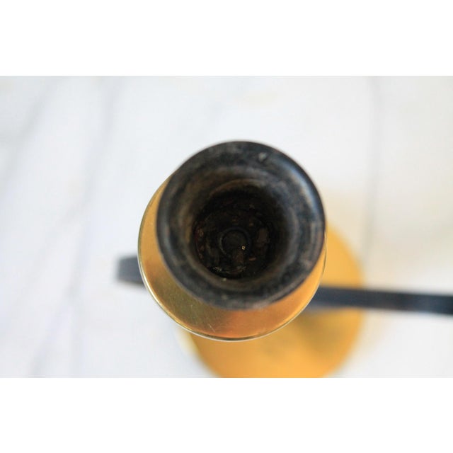 Mid-Century Black Metal and Brass Scrolled Double-Candle Holder For Sale - Image 9 of 11