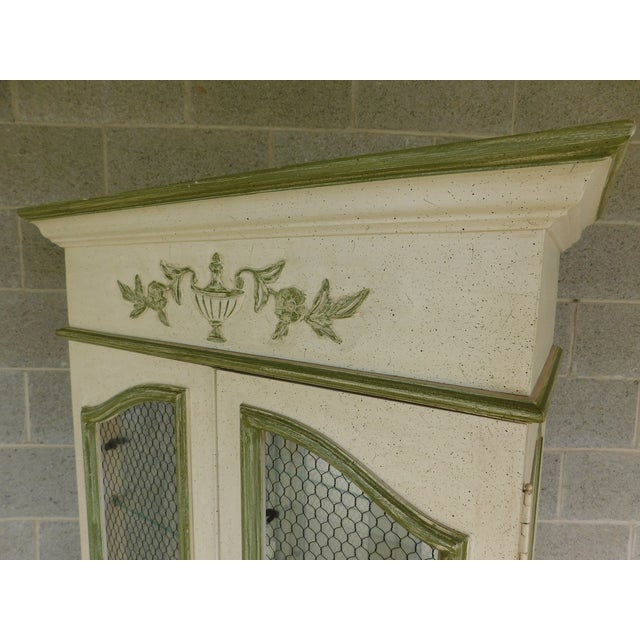 Hekman French Country Style Alabaster Lime Green Lighted Curio Cabinets- A Pair For Sale - Image 12 of 18