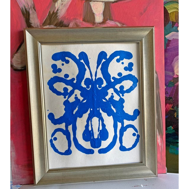 Plastic Original Rorschach Test–Inspired Abstract Paintings – Hand-Painted Acrylic on Rice Paper, Framed Modern Art Set For Sale - Image 7 of 8