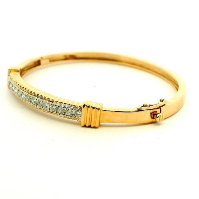 Gold Vintage 14k Gold Diamond Hinged Bangle Bracelet For Sale - Image 8 of 12